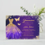 Invitation Robe dorée pourpre mousseuse Quinceanera (Debout devant)