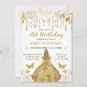Invitation Robe Dorée Princesse Blonde Anniversaire (Devant)