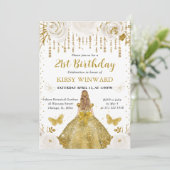 Invitation Robe Dorée Princesse Blonde Anniversaire (Debout devant)