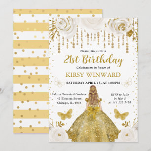 Invitation Robe Dorée Princesse Blonde Anniversaire