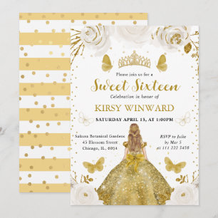 Invitation Robe dorée Princesse blonde Douze ans