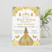 Invitation Robe dorée Princesse blonde Sweet 16 (Debout devant)