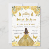 Invitation Robe dorée Princesse brune Sweet 16 (Devant)