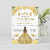 Invitation Robe dorée Princesse brune Sweet 16 (Debout devant)