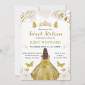 Invitation Robe dorée Princesse brune Sweet 16 (Devant)