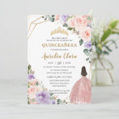 Invitation Robe dorée Rose de Quinceañera violet (Debout devant)