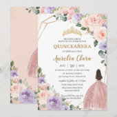 Invitation Robe dorée Rose de Quinceañera violet (Devant / Derrière)
