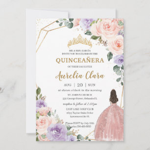 Invitation Robe dorée Rose de Quinceañera violet