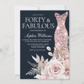 Invitation Robe dorée Rose Dusty 40e anniversaire Floral (Devant)