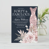 Invitation Robe dorée Rose Dusty 40e anniversaire Floral (Debout devant)