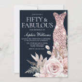 Invitation Robe dorée Rose Dusty 50e anniversaire Floral (Devant)