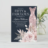 Invitation Robe dorée Rose Dusty 50e anniversaire Floral (Debout devant)