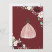 Invitation Robe dorée Rose Florale Quinceañera Bourgogne (Dos)