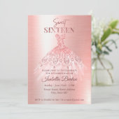 Invitation Robe dorée Rose moderne Parties scintillant douce (Debout devant)