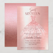 Invitation Robe dorée Rose moderne Parties scintillant douce (Devant / Derrière)