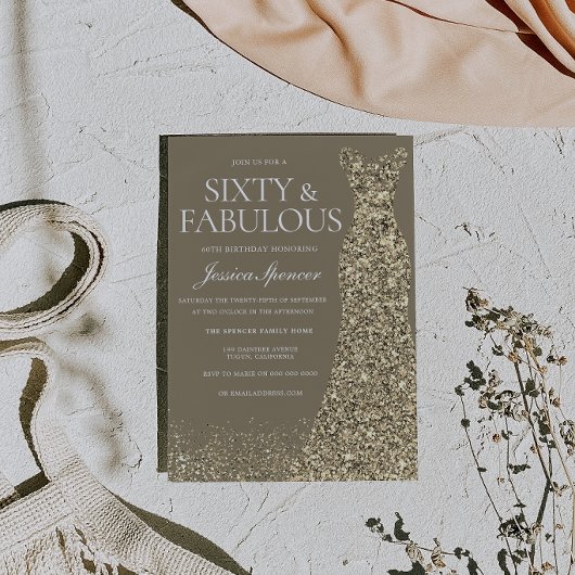 Invitation Robe dorée Soixante & Incroyable 60e anniversaire