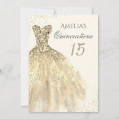 Invitation Robe dorée Sparkle 15e Quinceanera (Devant)