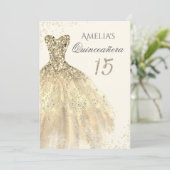Invitation Robe dorée Sparkle 15e Quinceanera (Debout devant)