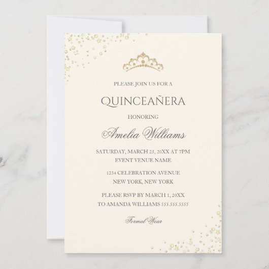 Invitation Robe dorée Sparkle 15e Quinceanera (Dos)