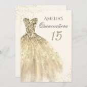 Invitation Robe dorée Sparkle 15e Quinceanera (Devant / Derrière)