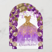 Invitation Robe dorée violet étincelante Quinceañera Arc de b (Devant / Derrière)