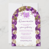 Invitation Robe dorée violet étincelante Quinceañera Arc de b (Dos)