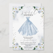 Invitation Robe Douce 16 Aquarelle Bleue Fleurs (Devant)