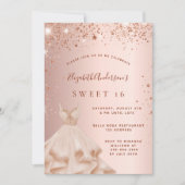 Invitation Robe douce 16 rose or parties scintillant brillant (Devant)