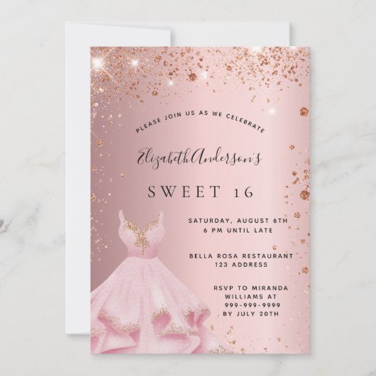 Invitation Robe douce 16 rose vif (Devant)