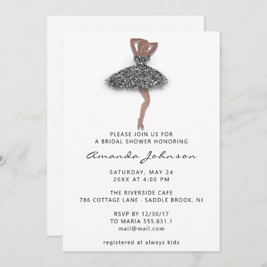 Invitation Robe douce 16e Fête des mariées en argent blanc (Devant / Derrière)