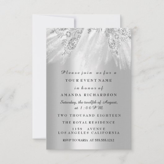 Invitation Robe Douce nuptiale 16e 15e Mariage gris argent (Devant)