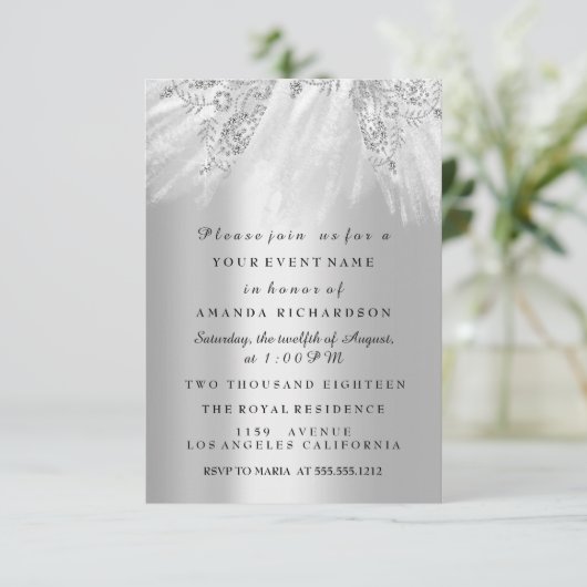 Invitation Robe Douce nuptiale 16e 15e Mariage gris argent (Debout devant)
