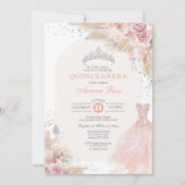 Invitation Robe Dusty Rose Argent Boho Fleur Quinceañera (Devant)