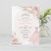 Invitation Robe Dusty Rose Argent Boho Fleur Quinceañera (Debout devant)