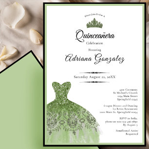 Invitation Robe élégante 15e anniversaire vert sauge Quincean