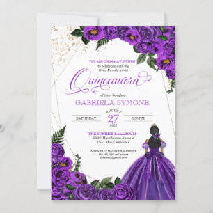 Invitation Robe élégante aux roses florales violettes Quincea
