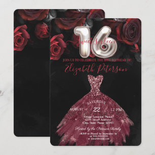 Invitation Robe élégante chic Fleurs rouges douces Fête Sweet