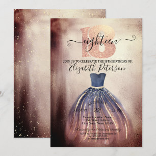 Invitation Robe élégante chic pour fête d'anniversaire 18 ans