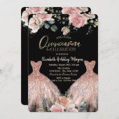 Invitation Robe élégante Chic Rose Quinceanera (Devant / Derrière)