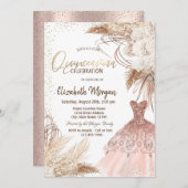 Invitation Robe élégante, Confetti Boho Fleurs Quinceañera (Devant / Derrière)