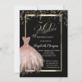 Invitation Robe élégante, Confetti Rose Gold 50e anniversaire (Devant)
