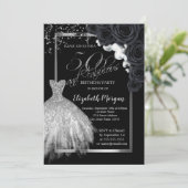 Invitation Robe élégante, Confetti Rose noir 50e anniversaire (Debout devant)
