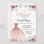 Invitation Robe élégante, Confetti Rose Quinceañera (Devant)