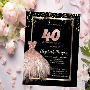 Invitation Robe Élégante, Confettis Rose Gold 40e Anniversair