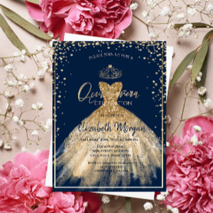 Invitation Robe Élégante Couronne de Tiare en Or, Diamants Qu