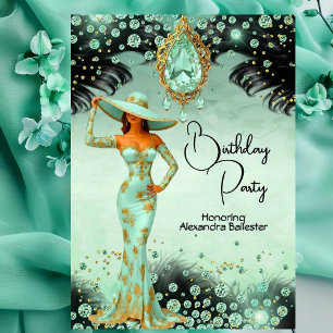 Invitation Robe Élégante de Fête d'Anniversaire aux Bijoux de