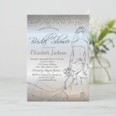 Invitation Robe élégante de mariée en argent, Fête des mariée (Debout devant)