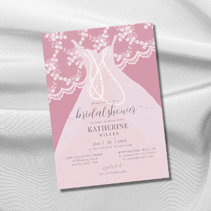 Invitation Robe élégante en dentelle perles rose fuchsia ente