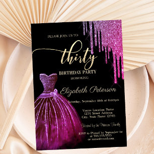 Invitation Robe élégante et cool paillettes gouttes 30e anniv