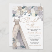 Invitation Robe élégante Fête des mariées en argent Champagne (Devant)